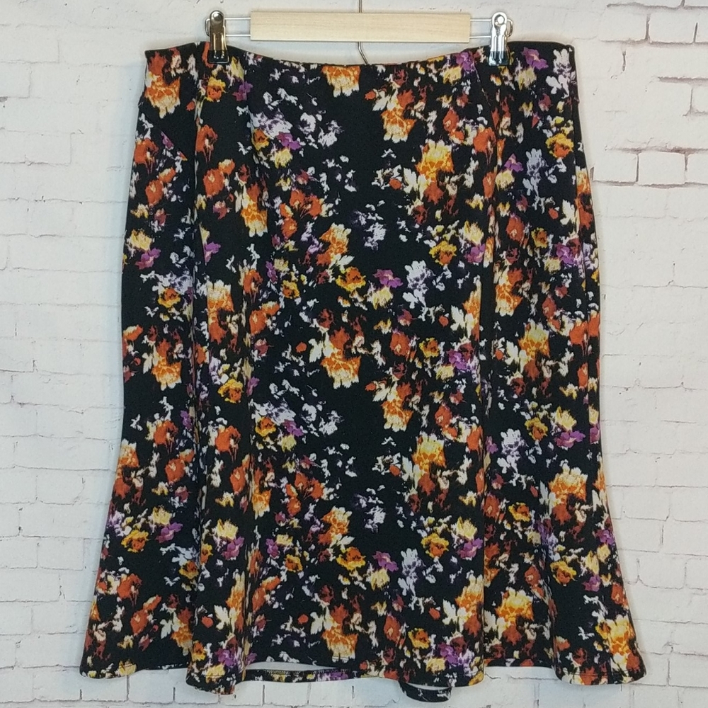 Cato Black Floral A-Line Skirt with Orange, Yellow & Purple Flowers